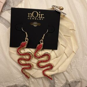nOir Jewelry Red and Gold Snake Earrings & Fashion Snake Ring